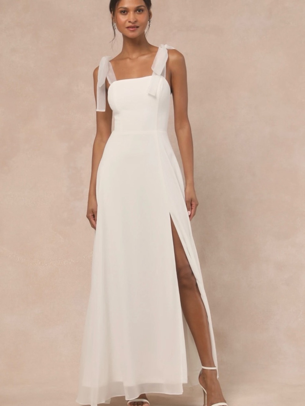 Lulu’s Radiant Romance White Tie-Strap Maxi Dress